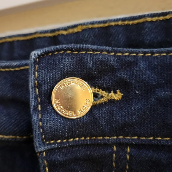 Michael Kors Navy Denim Jeans with Gold Button - Picture 4 of 7
